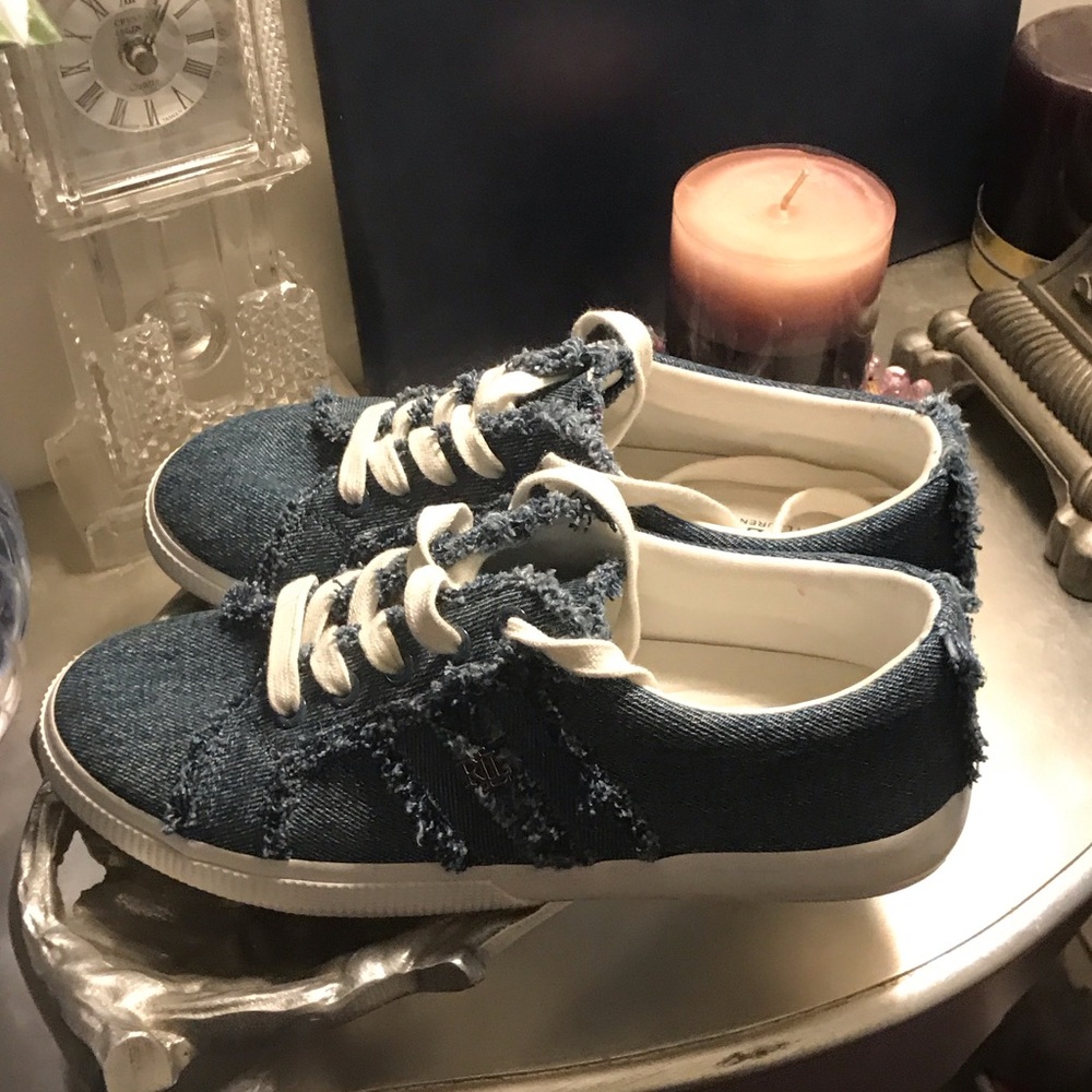 Size 7 worn only one time !  Ralph Lauren blue jean sneakers!